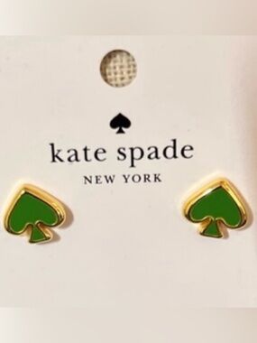 Kate Spade Everyday Green Spade Gold Stud Earrings NWT